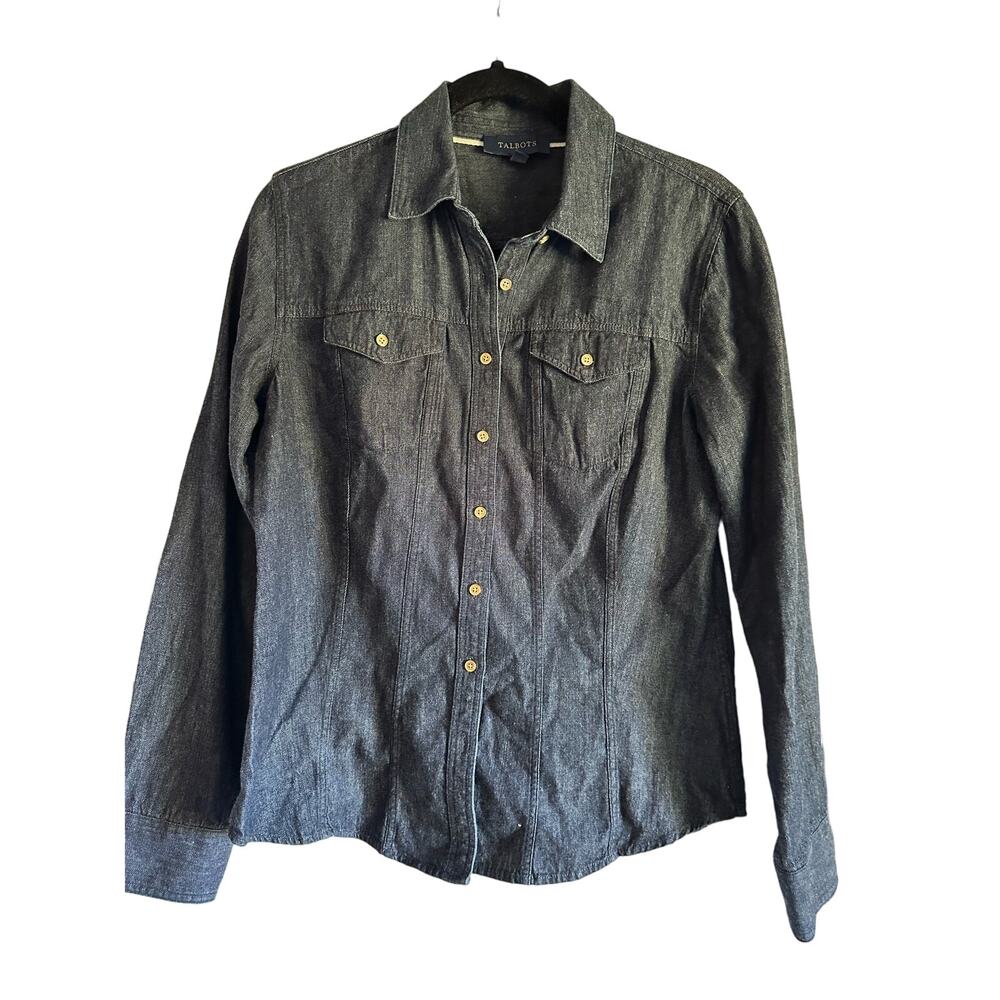 Talbots Women’s Dark Denim Fitted Western Style Snap Front Shirt Size 8